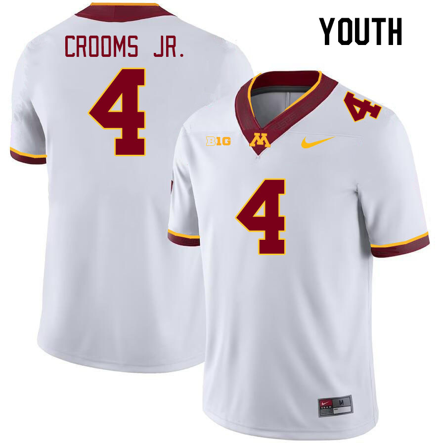 Youth #4 Corey Crooms Jr. Minnesota Golden Gophers College Football Jerseys Stitched-White - Click Image to Close